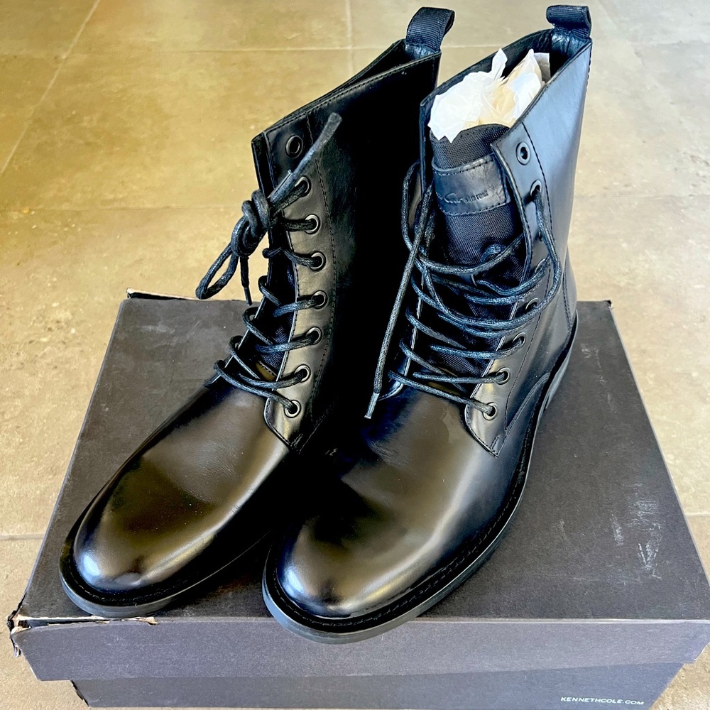 Kenneth Cole crosswalk LE combat leather boots mens 8/41 new